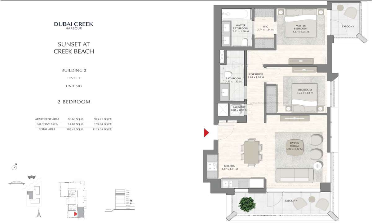 Building 2 - 2 Bedroom Level 5 Unit 503, Size 1135.05 sq ft